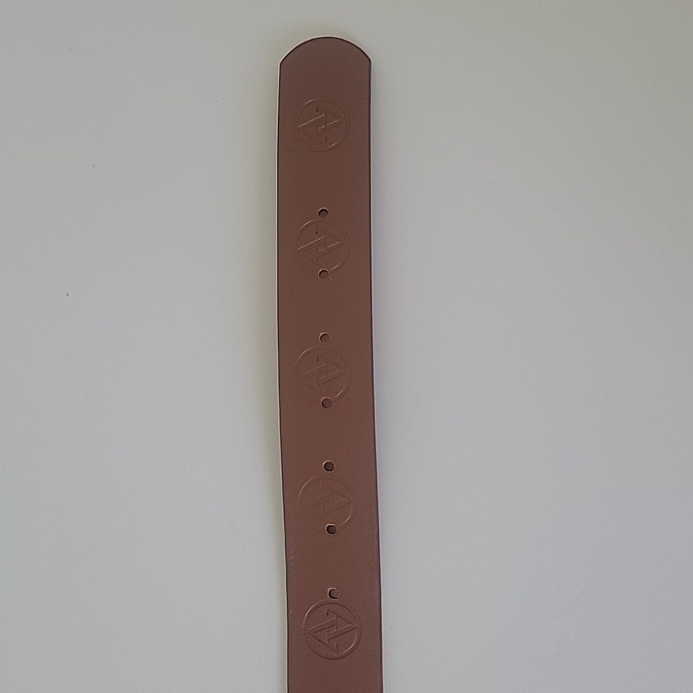 Adrienne Vittadini AV Signature Logo Brown Belt With Polished Gold Buckle L/XL - Picture 5 of 9
